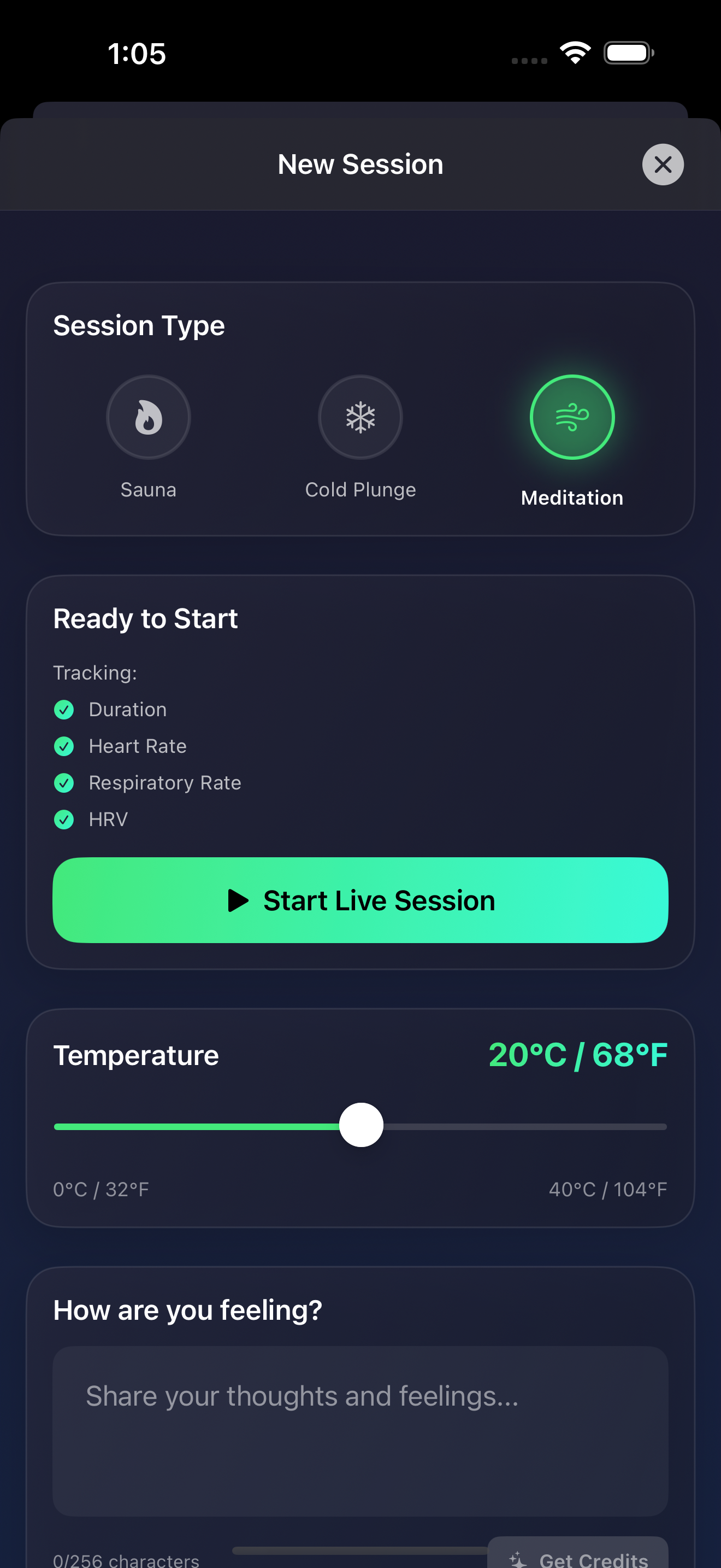 Saunavuoro new meditation session with live tracking