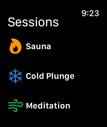 Saunavuoro Apple Watch session picker